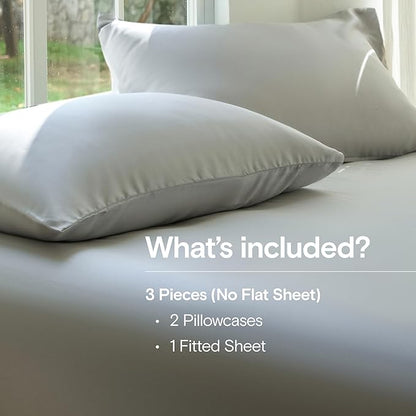 DOZ Sheet Set, 100% Viscose derived from Bamboo, Organically Grown, Buttery Soft, Cooling Sheets, High GSM, Deep Pockets - 3 Piece - 2 Pillowcases 1 Fitted Sheet (Dove, King)