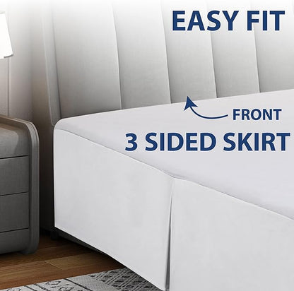 Cathay Home Double Brushed Microfiber Pleated Easy Fit Bed Skirt, Ultra Soft, Fade and Wrinkle Resistant - White, King