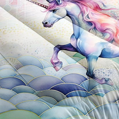 Pink Fantasy Unicorn Comforter Set King Rainbow Scales Unicorn 3pcs Bedding Set for Girls Boys Kids Cartoon Down Alternative Soft Lightweight Comforter with 2 Pillowcases All Season
