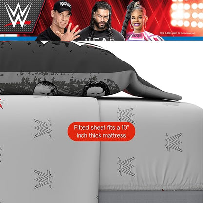 WWE Wrestling Bedding Set, Full Size 7 Piece Set Super Soft Cozy Reversible Comforter and Sheet Set with Sham, (100% Officially Licensed Product) by Franco