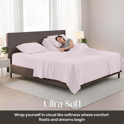 SGI bedding Adjustable Split Head Flex Top Queen 32" Microfiber Sheet Set Ultra Soft, Cooling & Deep Pocket 15 Fitted, 4-Piece Breathable & Durable Bedding Set for Split Queen Beds -Light Gray