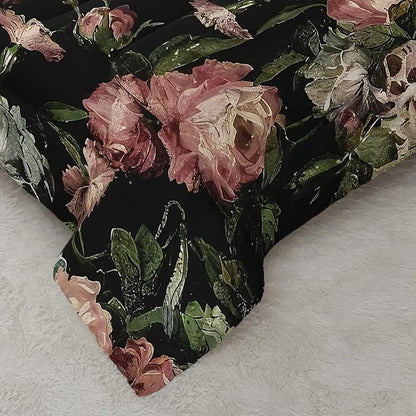 Boho Floral Comforter Set King Black Floral Bedding Sets 3PCS for Kids Teen Adult Flowers Leaves Room Decor Ultra-Soft Lightweight Microfiber 1 Comforter with 2 Pillowcases