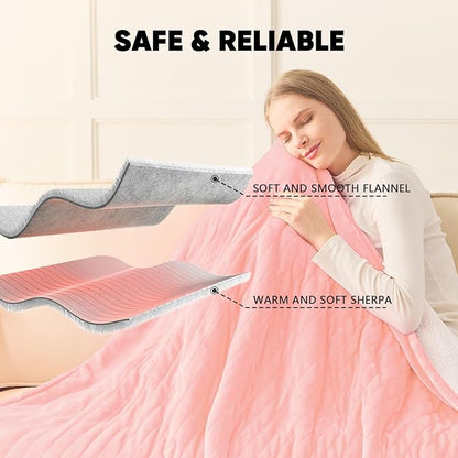 greenoak Heated Blanket Electric Queen Size 84"X90" Dual Control, Heating Blanket with 10 Heat Levels 1/2/4/6/8 Hours Auto-Off,Sherpa Warm Christmas Blanket,Light Pink