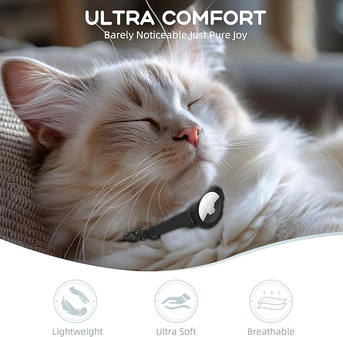 AirTag Cat Collars, Stretchy Collar with AirTag Holder and Bell | Breakaway - Ultra Design Elastic - GPS Tracking Collars - Adjustable Size for Cats & Puppies 7.5-12.5" - (Black)