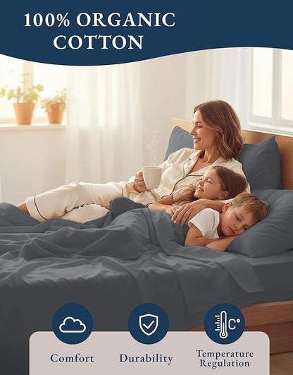 LANE LINEN 100% Organic Cotton California King Sheets Set, Fully Elasticized Reinforsed Seams in Fitted Pocket, Machine Washable All Season Cal King Sheet Deep Pocket Bedding-Charcoal