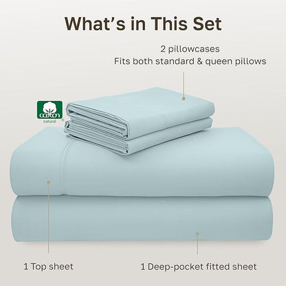 California Design Den - Luxury Full Size Sheet Set - 100% Cotton, 600 Thread Count Deep Pocket Full Size Bed Sheets, Sateen Weave - Seafoam