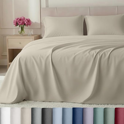 California Design Den Deep Pocket King Sheet Set - Luxury 800 Thread Count Sheets King, 100% Cotton Sateen Bedding Set - Beige