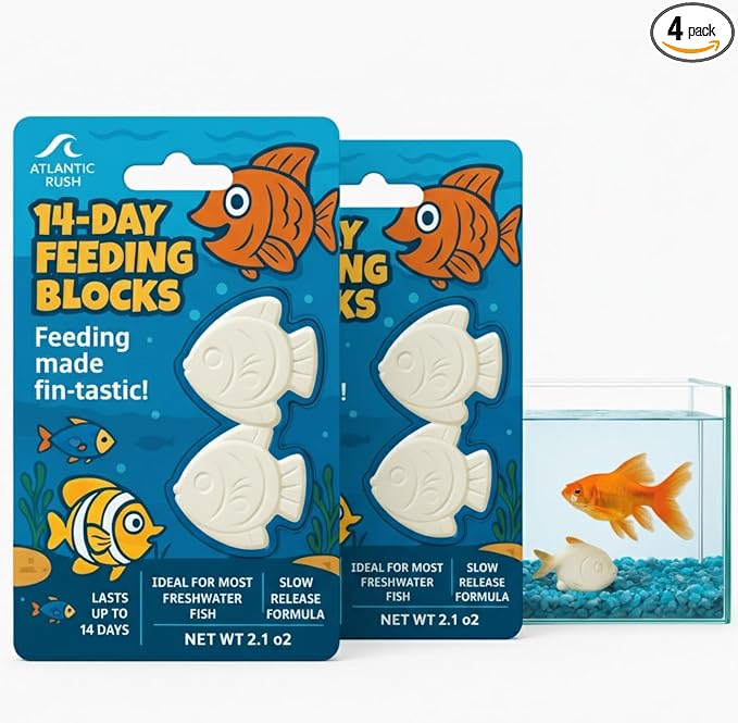 Vacation Feeder for Aquarium - 14 Day Feeder Block - Slow Release Fish Food for Betta, Goldfish & Tropical Fish - Aquatic Pet Tank Food (2 Packs of 2 Blocks)
