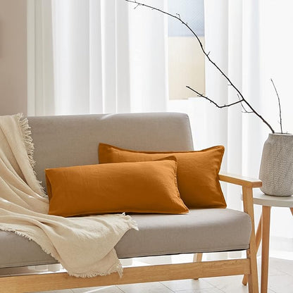 Simple&Opulence 100% Linen Lumbar Pillow Cover 12 x 20 Inches Set of 2 Rectangular Decorative Throw Cushion Cover for Couch Sofa Bed Living Room Office Soft Breathable Farmhouse - Rust