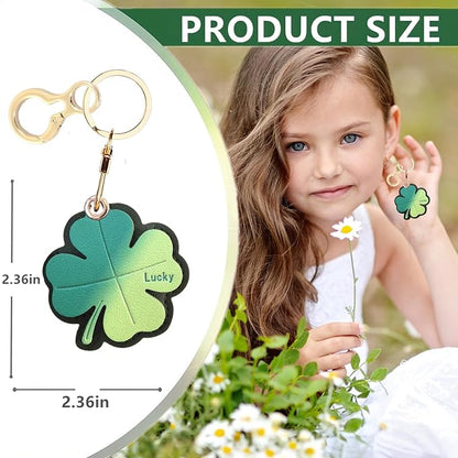 Leather Keychain Holder Case Compatible with AirTag,Cute Protective Cover with Keyring,Anti-Scratch Finder GPS Tracker Case for Wallet Keys,Bag,Pets,Backpack(Four-Leaf Clover)