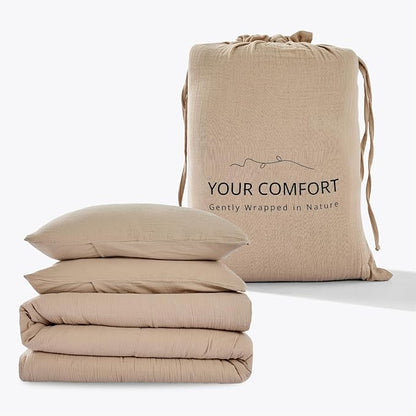 100% Sandwashed Cotton Duvet Cover King, Soft King Size Duvet Cover Set 3 Pieces with Zipper Clousre & Corner Buttons (Linen, King 104 x 90)