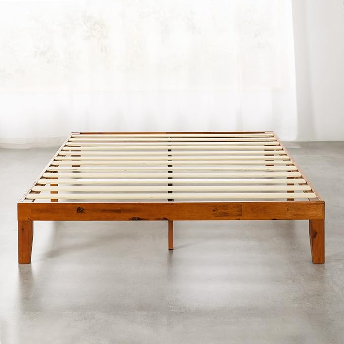 Mellow Naturalista Classic - 79.5"L x 59.5"W x 12"H Inch Solid Wood Platform Bed with Wooden Slats, No Box Spring Needed, Easy Assembly, Queen, Cherry
