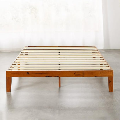 Mellow Naturalista Classic - 79.5"L x 59.5"W x 12"H Inch Solid Wood Platform Bed with Wooden Slats, No Box Spring Needed, Easy Assembly, Queen, Cherry