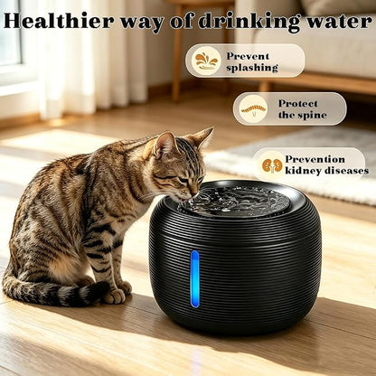 85oz/2.5L Cat Water Fountain, Automatic Pet Water Fountains for Cats Indoor | Cat Water Bowl Dispenser for Cats, with LED Light & Water Level Window - for Pets & Small Animals