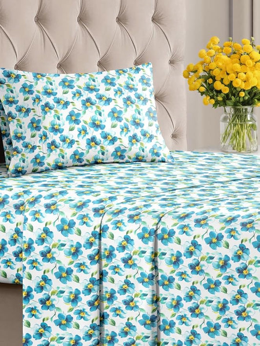 Floral Sheets - Flower Print Bed Sheet Set - 1 Flat, 1 Fitted & 1 Pillowcase w/ Deep Pockets - Comfy, Cozy, Wrinkle & Fade Free - Boho Botanical Bedding - Soft, Breathable & Cooling - Twin Size Set