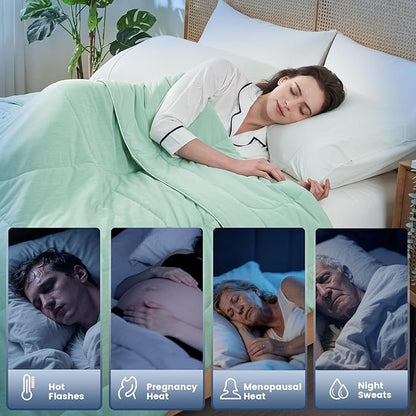 Amélie Home Cooling Comforter Queen Size, Dual-Sided Lightweight Cooling Blanket for Hot Sleepers, Q-Max 0.43 Breathable Cooling Quilt for Night Sweats, 90" x 90", Heather Mint Green