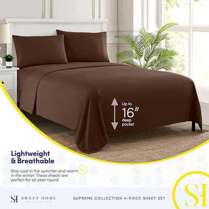 California King Sheet Sets - Breathable Luxury Sheets with Full Elastic & Secure Corner Straps Built In - 1800 Supreme Collection Cal King Deep Pocket Bedding Set, Sheet Set, California King, Brown