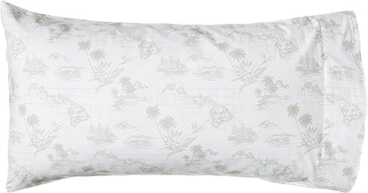 Tommy Bahama - Queen Size Sheets Set, Crisp & Tailored Cooling Sheets with a Smooth Cotton Percale Lightweight Feel - Bed Sheets with Matching Pillowcases & Fitted Sheet (Vintage Map Grey)