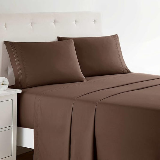 Clara Clark 1800 Premier Series 4pc Bed Sheet Set - King, Chocolate Brown