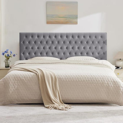 Upholstered Queen Headboard Only, Premium Velvet Button Tufted Headboards, Adjustable Solid Wood Head Board, Padded Headboard with Solid Wood Legs in Bedroom (Gray)