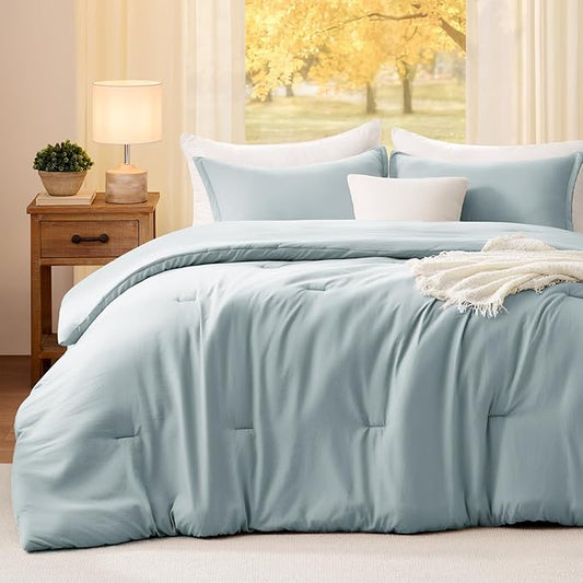 Twin Comforter Set Mist Blue,2PCS Soft Lightweight Breathable Bedding Comforter for All Season, Twin Size(68''×90'' Comforter & 1 Pillowcase)