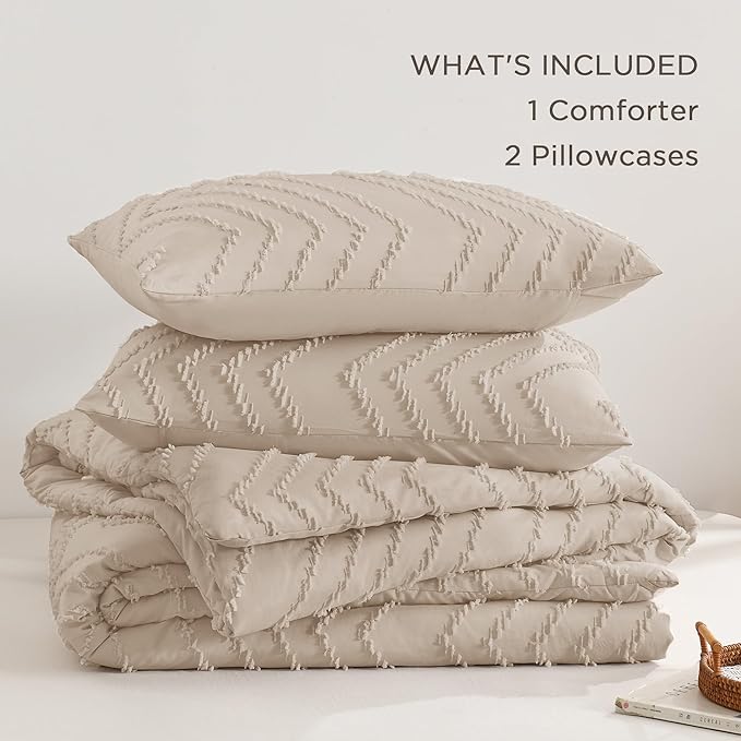 Andency Khaki California King Comforter Set, Boho Cal King Soft Warm Tufted Neutral Bedding Comforter Sets, 3 Pieces Cali King Aesthetic Chevron Farmhouse Cute Bohemian Textured Bedding Set