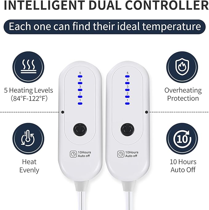 ESTINGO Electric Blanket King with Dual Control, King Heated Blanket with 5 Heating Levels & 10 Hours Auto Off, Heating Blanket with Timer 100" x 90", Cool Gray