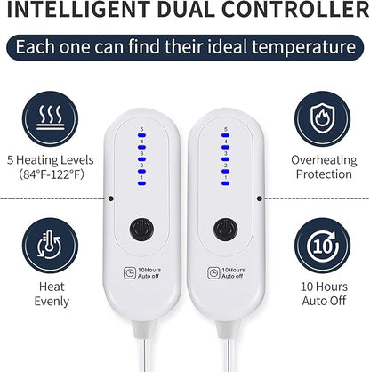 ESTINGO Electric Blanket King with Dual Control, King Heated Blanket with 5 Heating Levels & 10 Hours Auto Off, Heating Blanket with Timer 100" x 90", Cool Gray