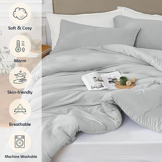 Oversized King Comforter Set Lightgrey,3PCS Soft Lightweight Breathable Bedding Comforter for All Season, Oversized King Size(120''×98'' Comforter & 2 Pillowcases)
