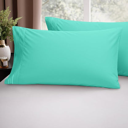 Elegant Comfort Luxury Ultra-Soft 2-Piece Pillowcase Set - 1500 Premium Hotel Quality Microfiber Double Brushed - Wrinkle Resistant, King Size, Paradise Teal