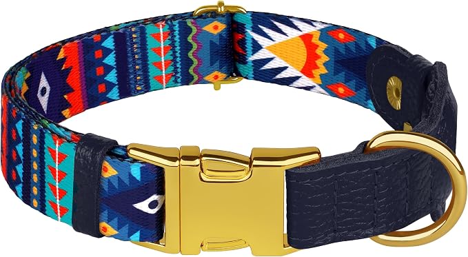 AirTag Dog Collar for Small Medium Large Breed - Adjustable Cute Pattern Dog Collar with Airtag Holder - Soft Leather Tracker GPS Apple Air Tag Pet Collars (Large, 17"-21" Neck Fit, Navajo)