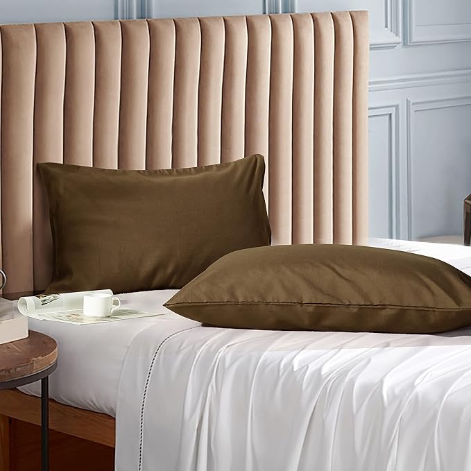 Evolive Ultra Soft Brushed Microfiber Standard Size 20"x30" Pillowcases Pair Set of 2 with Envelope Closure (20"x30" Standard, Coffee)