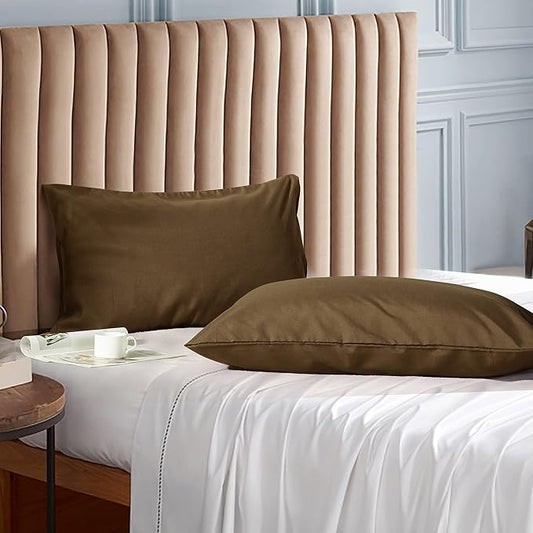 Evolive Ultra Soft Brushed Microfiber Standard Size 20"x30" Pillowcases Pair Set of 2 with Envelope Closure (20"x30" Standard, Coffee)