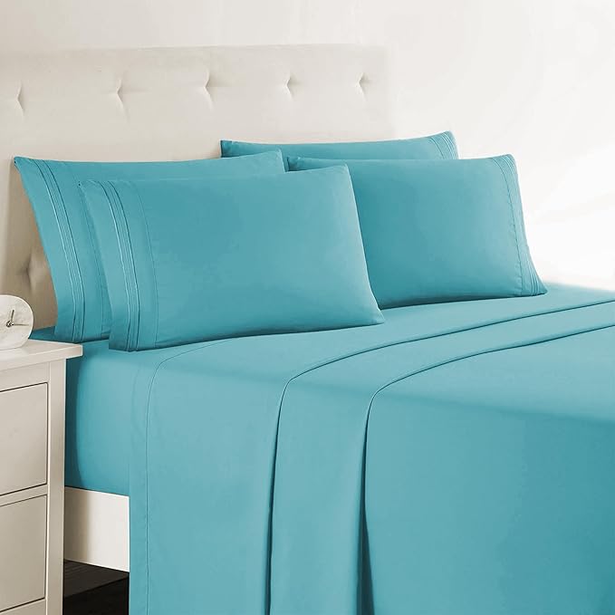 Clara Clark Queen Sheets, 6 Piece Set - Hotel Luxury Sheets for Queen Size Bed, Super Soft Bedding Set, Teal