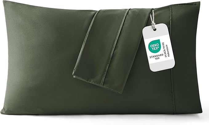 Bedsure King Size Pillow Cases Set of 2 - Olive Green Microfiber Pillowcases 2 Pack, Super Soft Double Brushed Pillow Case Cover with Envelope Closure for Kids, Wrinkle, Fade Resistant, 20x36 Inches