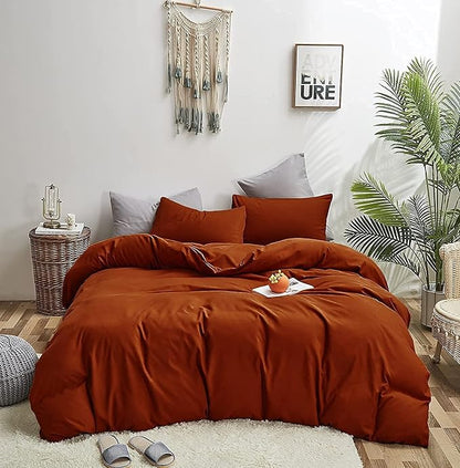 KAREVER Burnt Orange Comforter Set Full Rust Bedding Set Girls Solid Rust Bed Comforter Set Plain Burnt Orange Breathable Blanket Teens Terracotta Color Lightweight Quilts Set Full Size