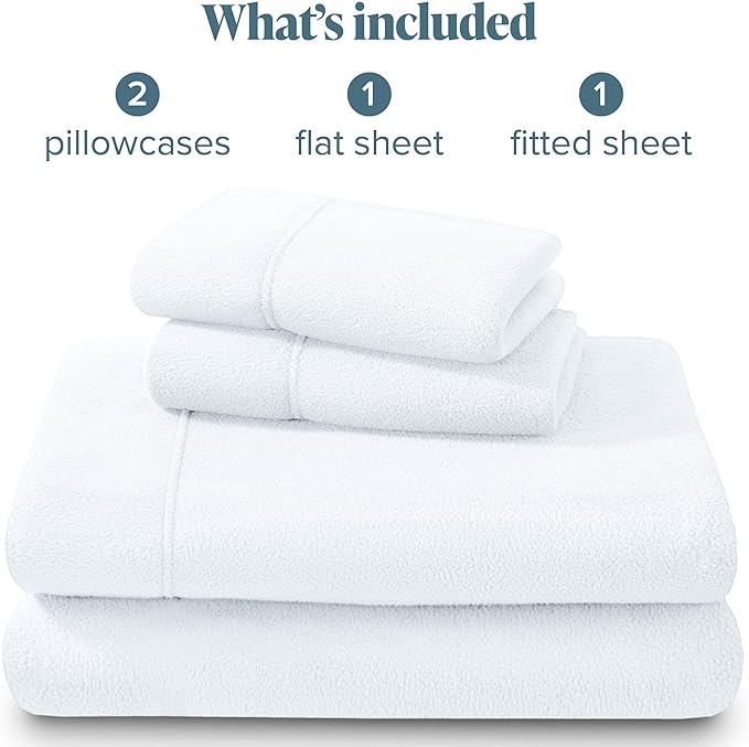 Bare Home Super Soft Fleece Sheet Set - King Size - Extra Plush Polar Fleece, No-Pilling Bed Sheets - All Season Cozy Warmth (King, White)