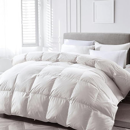 APSMILE Lightweight Down Feather Fibers Comforter Oversized King, Cooling Duvet Insert for Warm Weather -100% Organic Cotton, High Fill Power Down Fibers Quilt Thin Summer Duvet (Ivory White, 120x98)