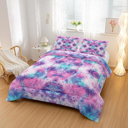 Colorful Graffiti Comforter Sets Full Size, Violet Blue Symmetry Graffiti Bedding Set for Your Room, Abstract Soft Lightweight Quilted Set All Season 1 Comforter and 2 Pillowcases