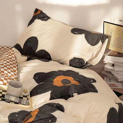 Cottonight Black and White Floral Comforter Twin Big Flower Chic Bedding Boho Modern Elegant Breathable Quilts Blankets Lightweight Comforter Set with 2 Pillowcases