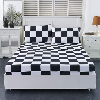 Best Season Bed Sheet Set 4 Piece -Full Size-Soft Durable Microfiber Bedding Sheet Set,Deep Pocket,Stain,Fade & Wrinkle Resistant (Plaid Black&White)