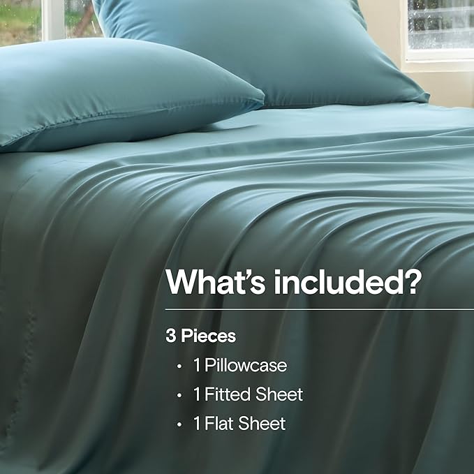 DOZ Sheet Set, 100% Viscose derived from Bamboo, Organically Grown, Buttery Soft, Cooling Sheets, High GSM, Deep Pockets - 3 Piece - 1 Pillowcase 1 Fitted 1 Top Sheet (Teal, Twin XL)