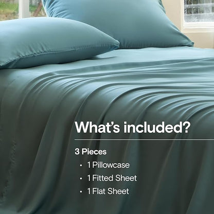 DOZ Sheet Set, 100% Viscose derived from Bamboo, Organically Grown, Buttery Soft, Cooling Sheets, High GSM, Deep Pockets - 3 Piece - 1 Pillowcase 1 Fitted 1 Top Sheet (Teal, Twin XL)