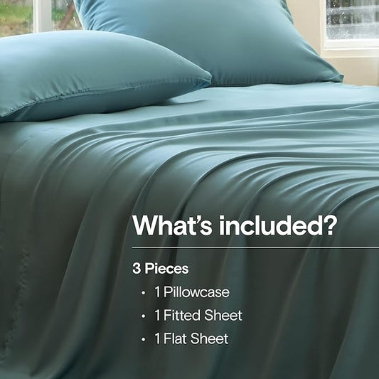 DOZ Sheet Set, 100% Viscose derived from Bamboo, Organically Grown, Buttery Soft, Cooling Sheets, High GSM, Deep Pockets - 3 Piece - 1 Pillowcase 1 Fitted 1 Top Sheet (Teal, Twin XL)