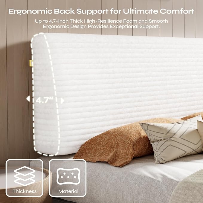 4.7" Upholstered Headboard for King Size Bed, Height Adjustable and Ergonomic Headboard, Easy Assemble, Sturdy and Durable, Corduroy, White