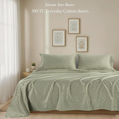 Threadmill Cotton Twin XL Sheet Set | 100% Cotton Sheets for Twin XL Size Bed | Damask Jacquard Sateen Twin XL Bed Sheets Set with 16” Deep Pocket | Soft Breathable 3 pc Cooling Sheet Set | Sage Green