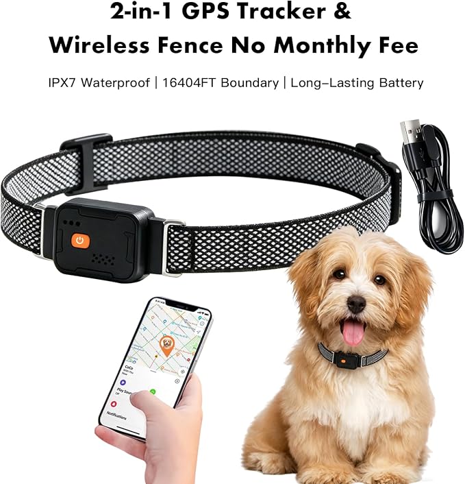 GPS Dog Collar, Wireless Pet Fence & GPS Pet Tracker White | GPS dog collar with app control, wireless pet fence, virtual boundaries, real-time tracking and activity monitoring，no fee.