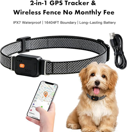 GPS Dog Collar, Wireless Pet Fence & GPS Pet Tracker White | GPS dog collar with app control, wireless pet fence, virtual boundaries, real-time tracking and activity monitoring，no fee.