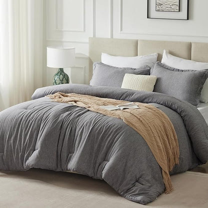 CozyLux California King Comforter Set - 3 Pieces Grey Soft Luxury Cationic Dyeing Cal King Comforter Bedding for All Season, Gray Breathable Lightweight Bed Sets with 1 Comforter and 2 Pillow Shams