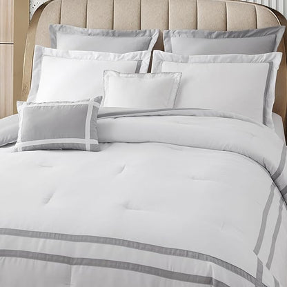 Wonderful White Comforter Set King,8-Piece Hydro-Brushed Wooly Feel Hotel Style Modern Luxury Bedding Comforter Set with Matching Fitted Sheet,Flat Sheet,Pillow Sham,Decor Pillows for All Season